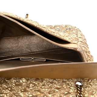 Chanel Gold Metallic Lame Small Double Flap Bag With Gold Hardware