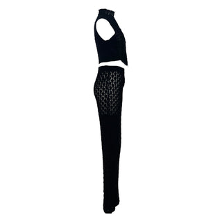 Christian Dior Black Crochet Lace Crop Top & Trousers 2 Pieces Set