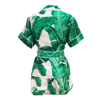 Dolce & Gabbana Banana Leaf Print Silk Belted Shirt and Shorts Set