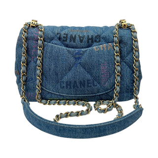 Chanel Blue Multicoloured Denim Quilted Mini Denim Mood Rectangular Flap Bag