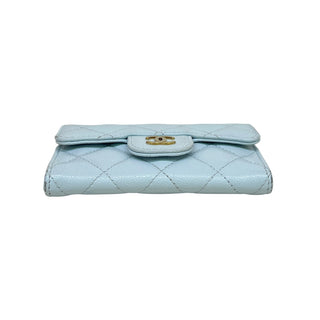 Chanel Light Blue Caviar Quilted Flap Card Holder Wallet