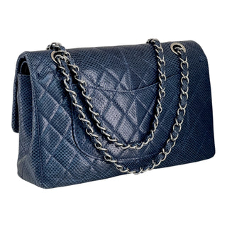 Chanel Blue Lizard Medium Double Flap Bag With Palladium Hardware