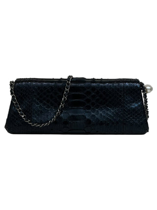 Chanel Black Python Soirée CC Pearl Clutch