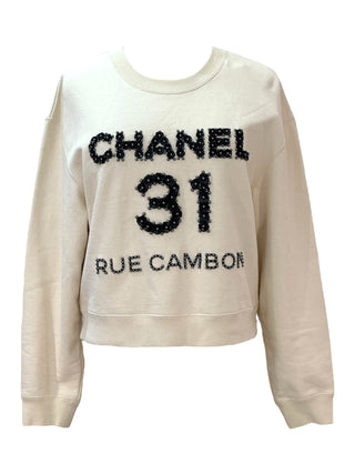 Chanel Ivory 31 Rue Cambon Camellia Embellished Sweatshirt