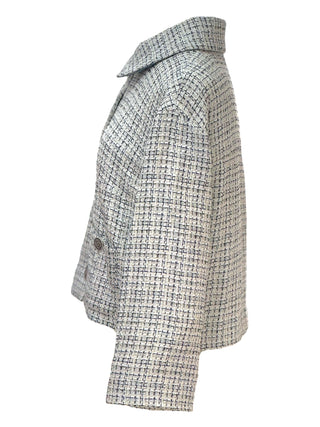 Chanel White Tweed Checkered Cropped Jacket With CC Buttons