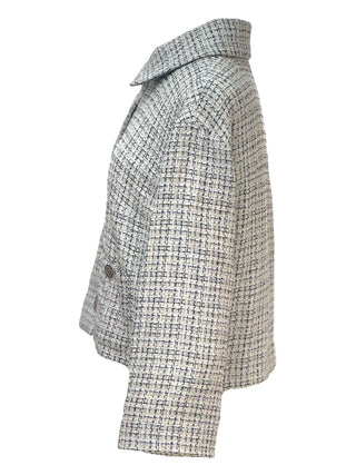 Chanel White Tweed Checkered Cropped Jacket With CC Buttons