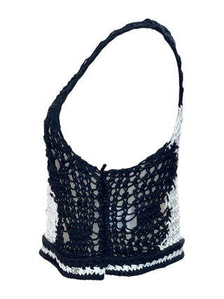 Chanel Crochet Knit Bralette in Black & White with Dove Embroidery