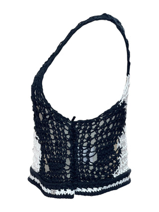 Chanel Crochet Knit Bralette in Black & White with Dove Embroidery