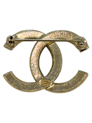 Chanel Pearl & Resin Brooch With Tweed Border And Crystal CC Logo