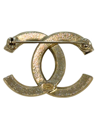 Chanel Pearl & Resin Brooch With Tweed Border And Crystal CC Logo