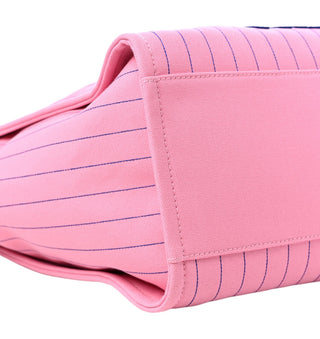 Chanel Pink & Blue Striped Canvas Large Deauville Tote Bag