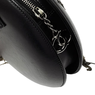 Chanel Black Leather Metal Fringe Round Chain Clutch