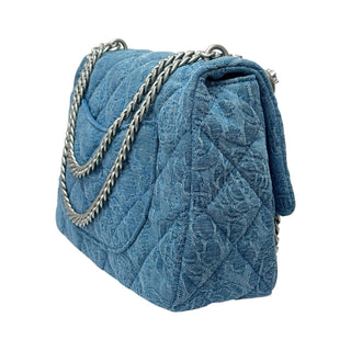 Chanel Blue Quilted Camellia Sweetheart Medium Flap Bag
