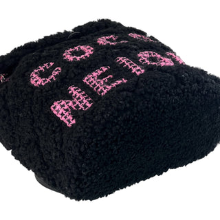 Chanel Black & Pink Shearling Sheepskin Coco Neige Flap Backpack With Silver Hardware