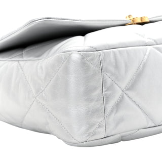 Chanel Silver Metallic Goatskin Quilted Large Chanel 19 Flap Bag