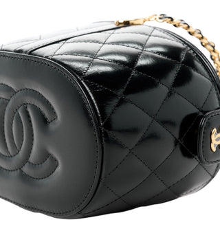 Chanel Black Lambskin Quilted Chain Top Handle Vanity With Chain