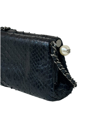 Chanel Black Python Soirée CC Pearl Clutch