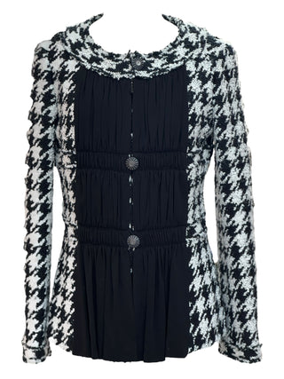 Chanel Black & White Muse Houndstooth Pleated Jacket
