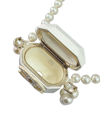 Chanel White Camélia CC Pearl AirPods Case Minaudière Bag