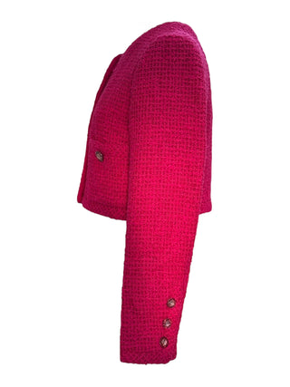 Chanel Fuchsia Pink Cropped Tweed Jacket With Textured CC Buttons