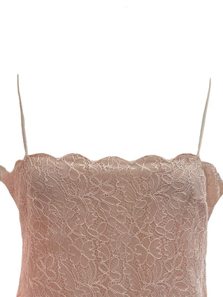 Chanel Pink Lace Cami With Back Pearl Closure And Scallop Trim
