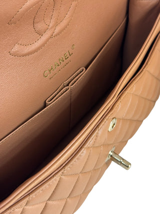 Chanel Brown Lambskin Quilted Medium Double Flap Bag With GHW