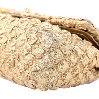 Chanel Gold Metallic Lame Small Double Flap Bag With Gold Hardware