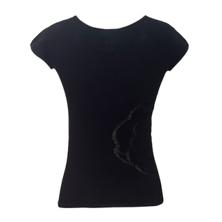 Chanel Black Cap-Sleeve Top with Perforated Camellia Detail