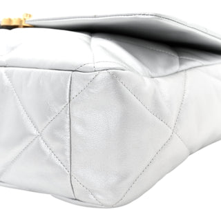 Chanel Silver Metallic Goatskin Quilted Large Chanel 19 Flap Bag