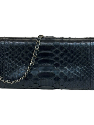 Chanel Black Python Soirée CC Pearl Clutch