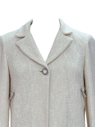 Chanel Ivory Bouclé Tweed Jacket with Crystal Button & Chain Trim Detail