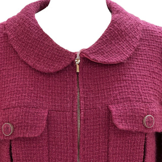 Chanel Fuchsia Tweed Cropped Jacket with Peter Pan Collar