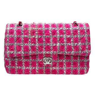 Chanel Hot Pink Tweed Quilted Medium Double Flap Bag