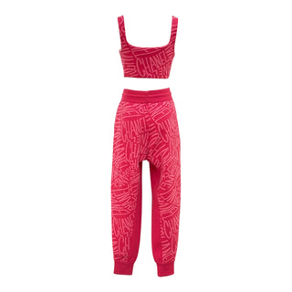 Chanel Fuchsia Knit Logo Crop Top & Jogger Set