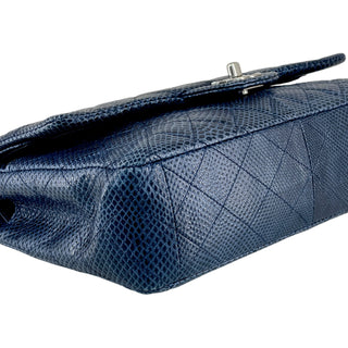 Chanel Blue Lizard Medium Double Flap Bag With Palladium Hardware