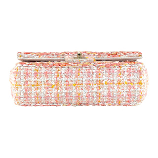 Chanel Pink & Orange Tweed Braid Sequin Medium Double Flap Bag