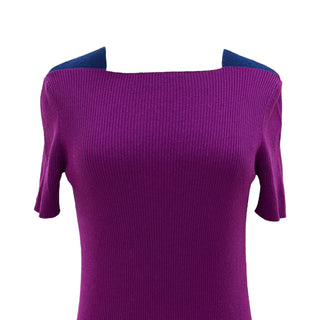 Chanel Purple Knit Drop-Waist Dress With Blue Shoulder Detail