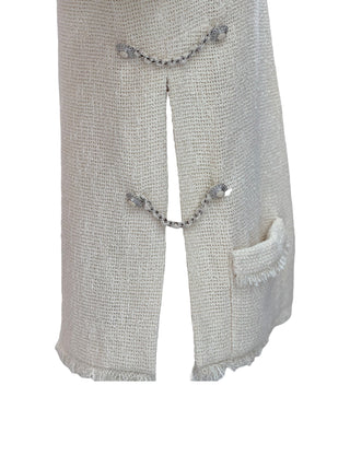 Chanel Ivory Bouclé Tweed Jacket with Crystal Button & Chain Trim Detail