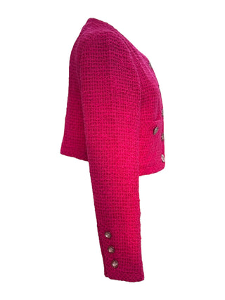 Chanel Fuchsia Pink Cropped Tweed Jacket With Textured CC Buttons