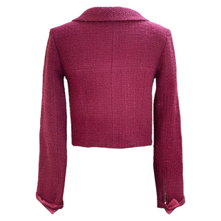 Chanel Fuchsia Tweed Cropped Jacket with Peter Pan Collar