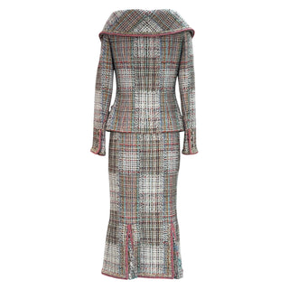 Chanel Cuba Collection Multicolor Tweed Wide V-Neck Jacket and Midi Skirt Set