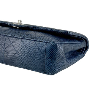 Chanel Blue Lizard Medium Double Flap Bag With Palladium Hardware