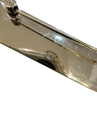 Chanel Gold-Tone Logo Bar Brooch With Black Enamel Lettering