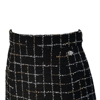 Chanel Black & Gold Grid Tweed Midi Skirt