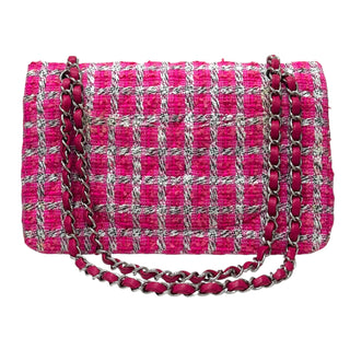 Chanel Hot Pink Tweed Quilted Medium Double Flap Bag