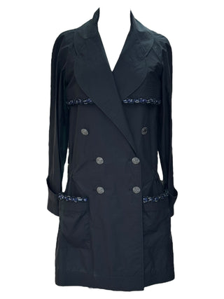Chanel Black Cotton-Blend Double-Breasted Chain Trim Trench Coat