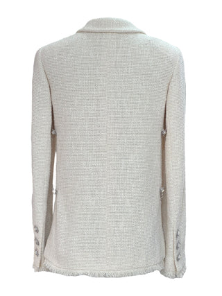 Chanel Ivory Bouclé Tweed Jacket with Crystal Button & Chain Trim Detail