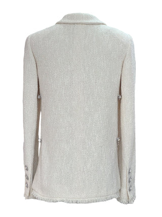 Chanel Ivory Bouclé Tweed Jacket with Crystal Button & Chain Trim Detail