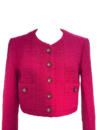 Chanel Fuchsia Pink Cropped Tweed Jacket With Textured CC Buttons