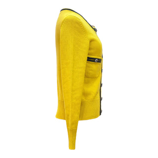 Chanel Yellow Cashmere Contrast Trim Crystal Button Cardigan